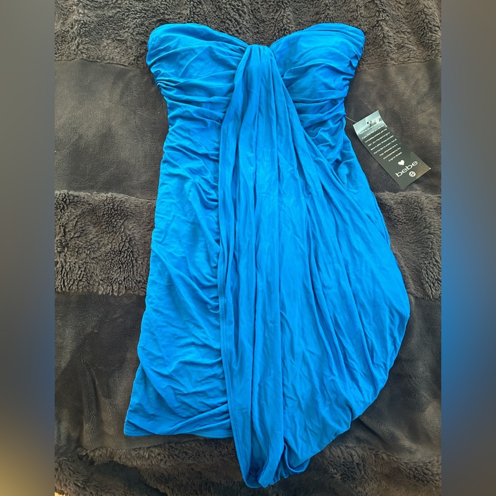 Bebe blue drape dress
